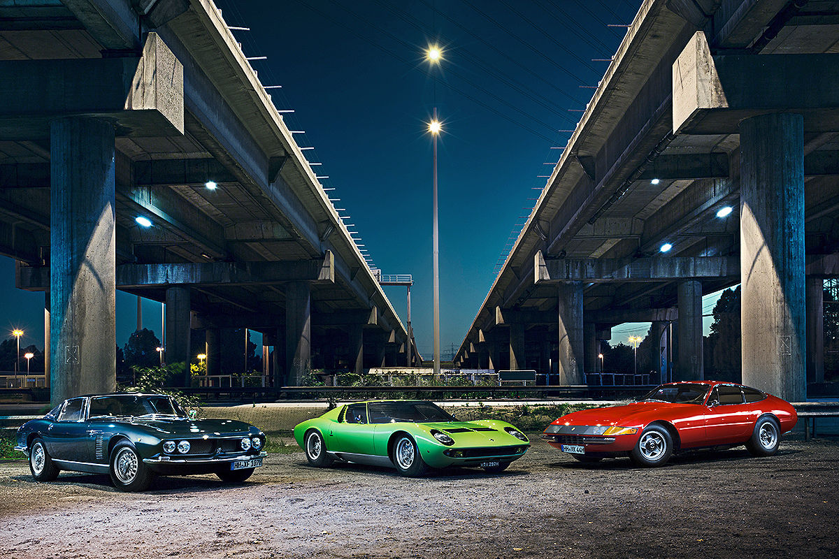 Тест Ferrari 365 GTB/4 Daytona против Iso Grifo GL 350 и Lamborghini Miura P400 S - итальянский пробег по Германии