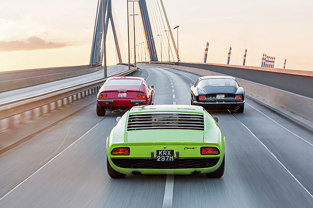 Тест Ferrari 365 GTB/4 Daytona против Iso Grifo GL 350 и Lamborghini Miura P400 S - итальянский пробег по Германии