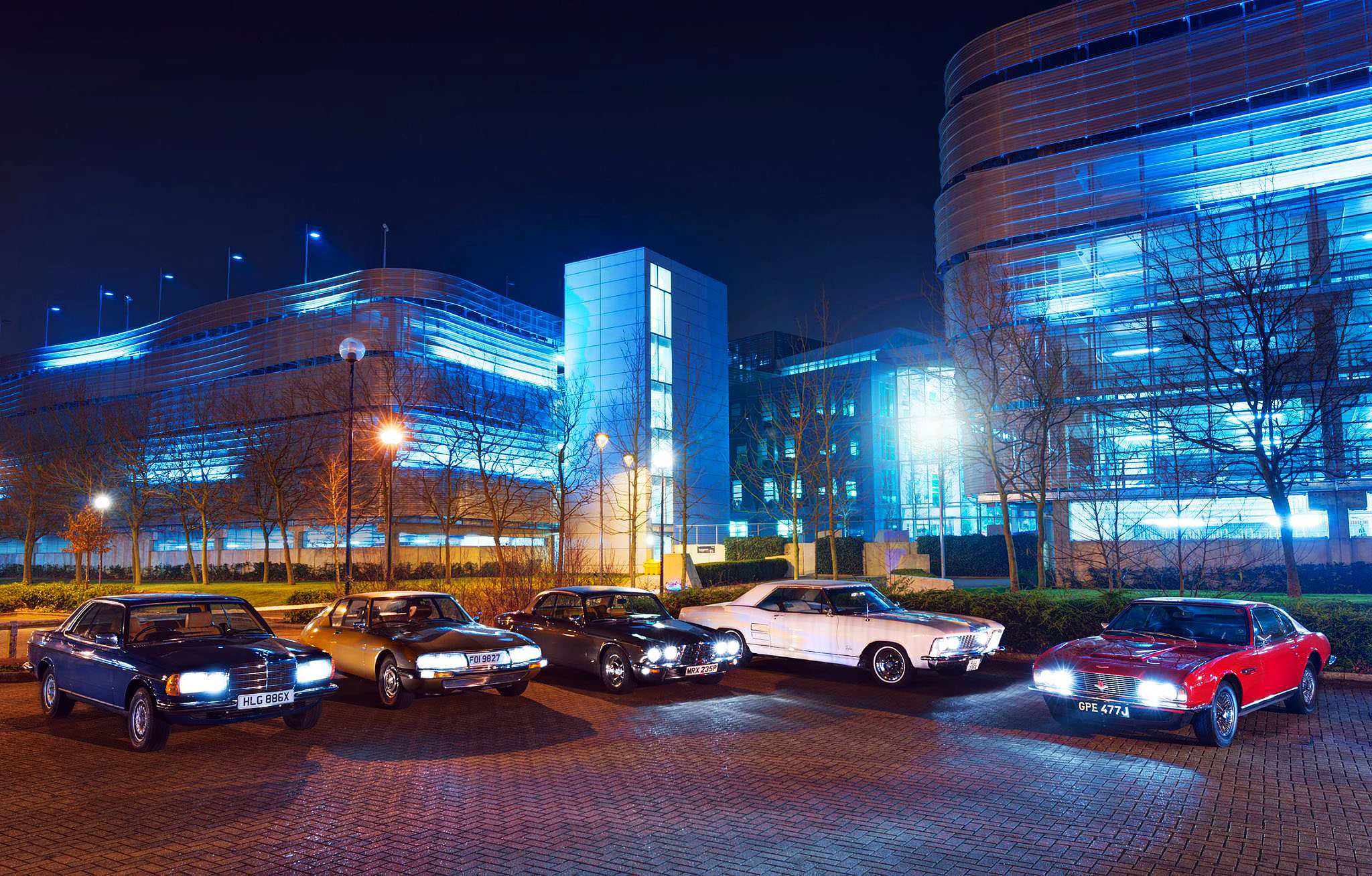 Aston Martin DBS vs. Citroen SM, Buick Riviera, Jaguar XJ12C and Mercedes-Benz 280CE C123