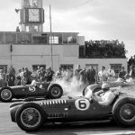 Above: pits weren’t provided until the 1952 season, and were initially somewhat ramshackle. The recreated tower now houses the commentators.