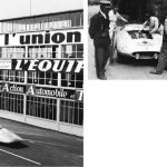 Clockwise, from far left: blast-off at Le Mans in 1964, with winner Lucien Bianchi in the centre; Panhard at Reims, 1953; Brit Rosemary Smith’s Sunbeam Alpine in 1963; plug change for François Picard’s Ferrari, 1954.
