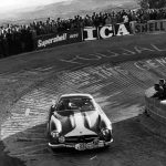 Above: not even Stirling Moss – here tackling Mont Ventoux – could prevent a Ferrari 1-2-3 in 1957 (see panel). Right: Bob Bondurant waits for the start of the circuit race at Reims in his Shelby Daytona Coupe, 1964.