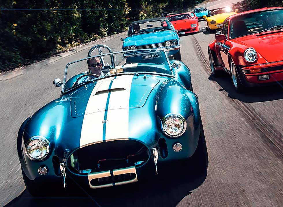 Ford Capri 3.0, Porsche 911 Turbo 930, AC Cobra, TVR Griffith, Peugeot 205 GTI 1.9, Ferrari F40 and Lancia Stratos