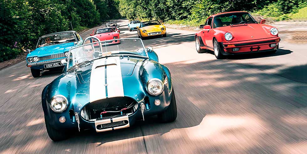 Ford Capri 3.0, Porsche 911 Turbo 930, AC Cobra, TVR Griffith, Peugeot 205 GTI 1.9, Ferrari F40 and Lancia Stratos