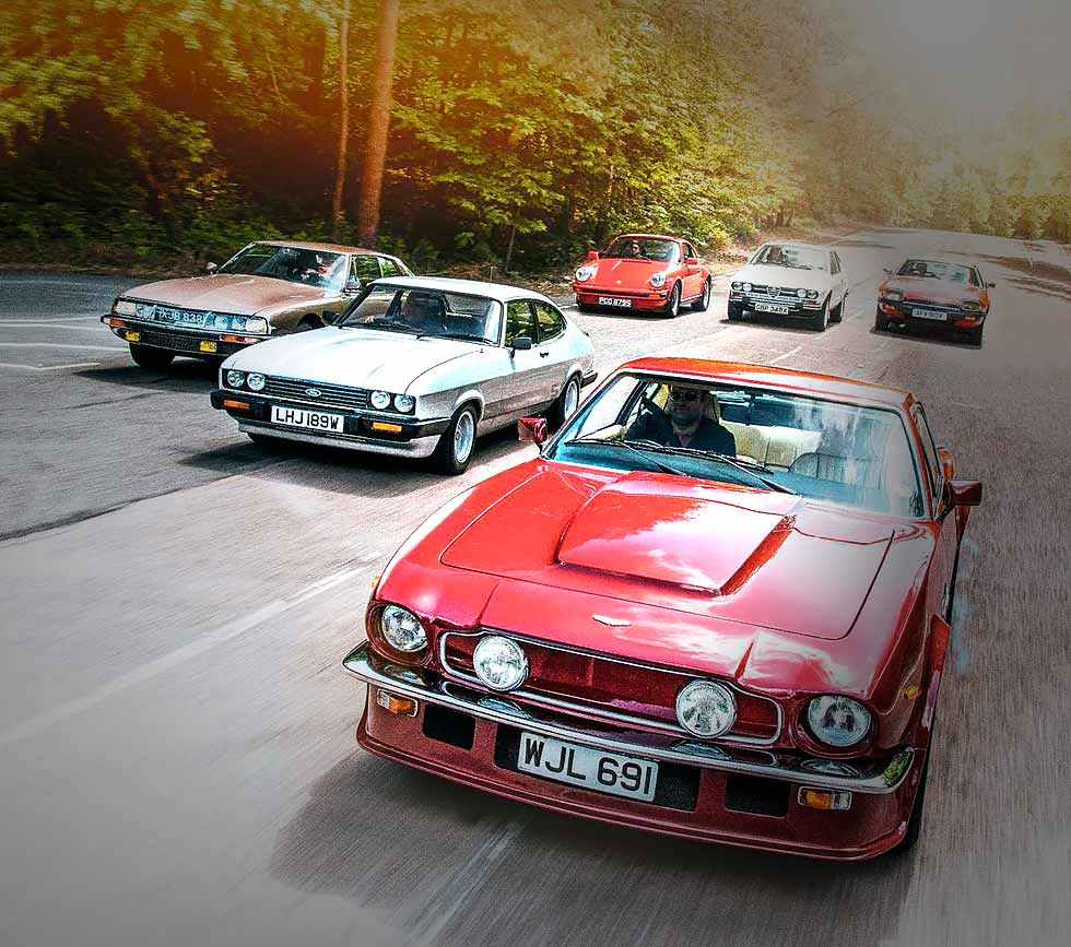 Porsche 911 3.0 SC, Ford Capri 3.0S, Alfa-Romeo Alfetta GTV, Jaguar XJ-S 5.4 V12, Aston-Martin V8 Vantage 5.4 and Citroën SM 2.7 IE road test