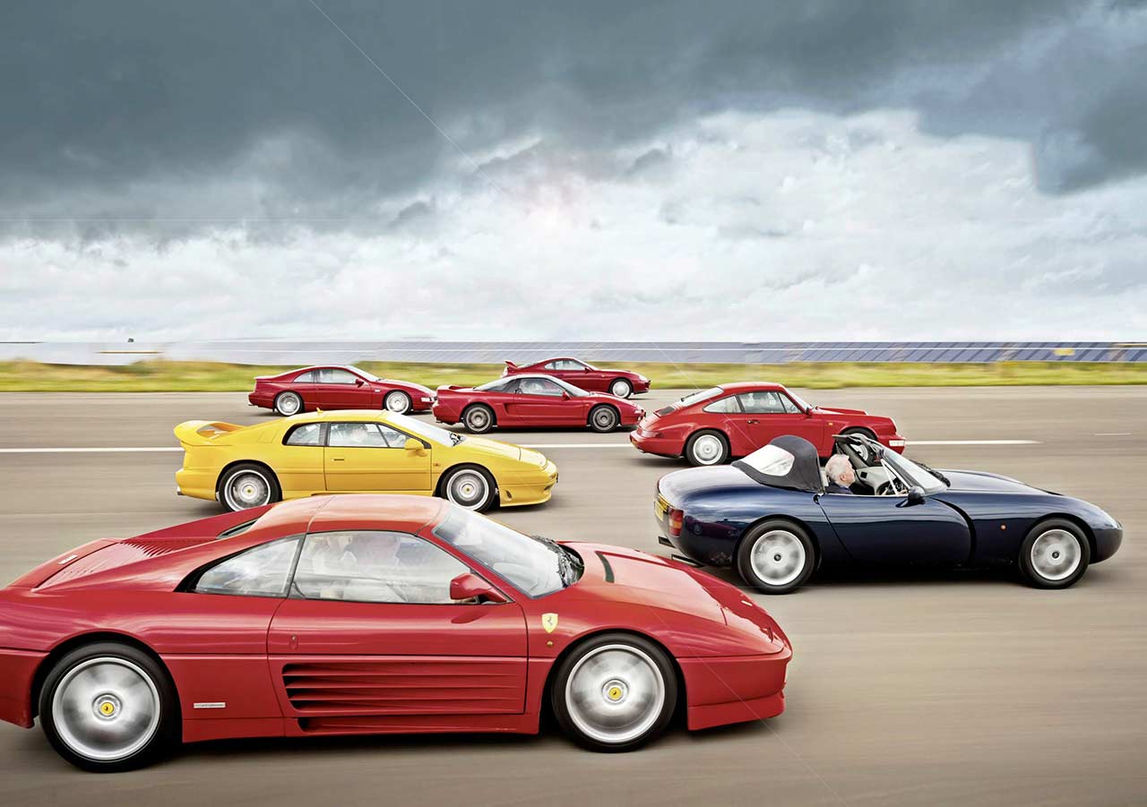 Ferrari 348ts vs. Honda NSX, Lotus Esprit GT3, Nissan 300ZX, Porsche 911 Carrera 2 964, Toyota Supra and TVR Griffith 4.0