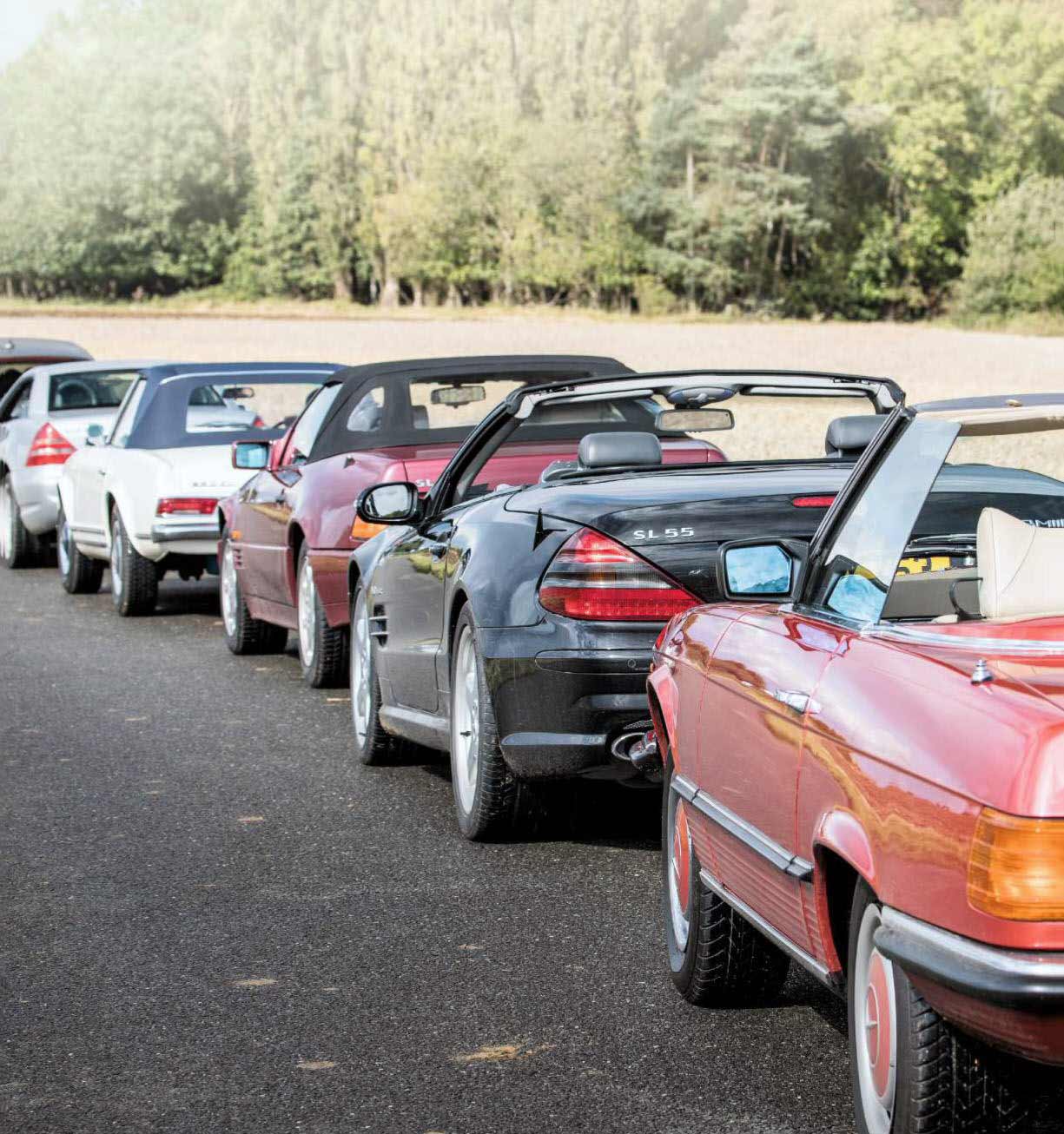 1965 Mercedes-Benz 230SL W113 vs. 1977 350SL R107, 1995 SL320 R129, 2000 SLK230K R170 and 2003 SL55 AMG R230