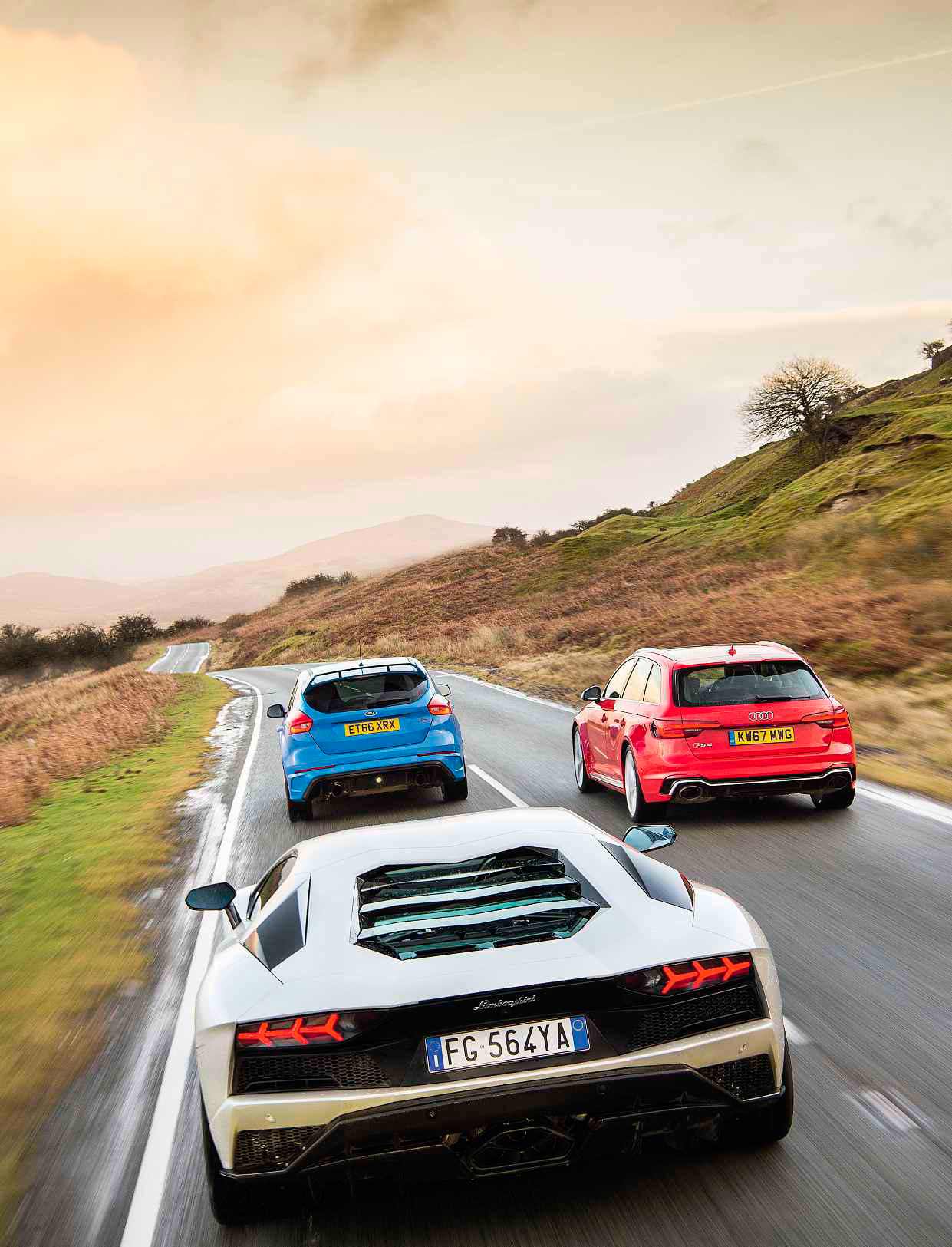 Mercedes-AMG E63 S W213 vs. Lamborghini Aventador S, Ford Focus RS MkIII C346-Type, Audi RS4 B9 Type 8W, Audi S1 Type 8X, Honda NSX MkII