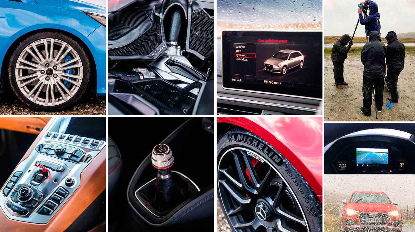 Mercedes-AMG E63 S W213 vs. Lamborghini Aventador S, Ford Focus RS MkIII C346-Type, Audi RS4 B9 Type 8W, Audi S1 Type 8X, Honda NSX MkII