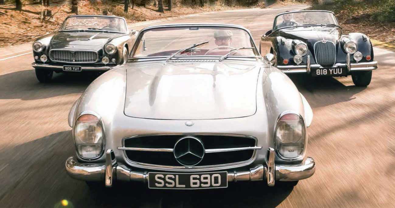  1958 Jaguar XK150 Roadster vs. 1957 Mercedes-Benz 300SL Roadster W198 II and 1959 Maserati 3500GT Spyder