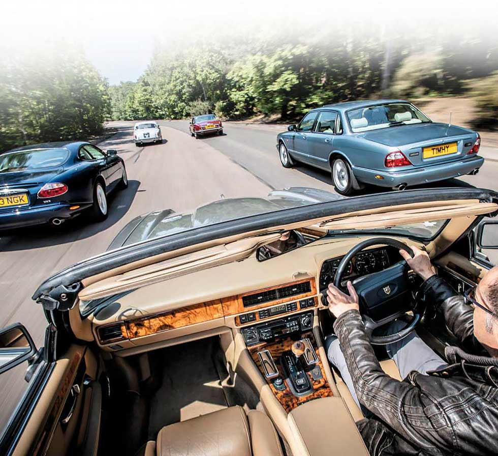 1966 Jaguar S-type vs. 1977 Jaguar XJ5.3C, 1994 Jaguar XJS 4.0 Convertible, 2000 Jaguar XKR X100 and 2002 Jaguar XJR X308