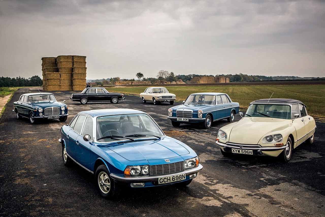 NSU Ro80 vs. Citroën DS23 EFI Pallas, Audi 100LS C1, Mercedes-Benz 230/4 W115, BMW 2000 Typ 121 New Class and Rover 3.5 Litre Coupé