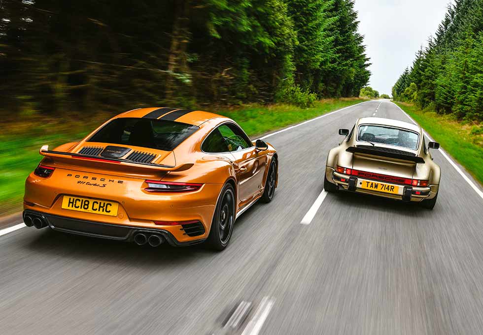 1976 Porsche 911 Turbo 3.0 930 versus 2018 Turbo S Exclusive Edition 991.2 - comparison road and track test