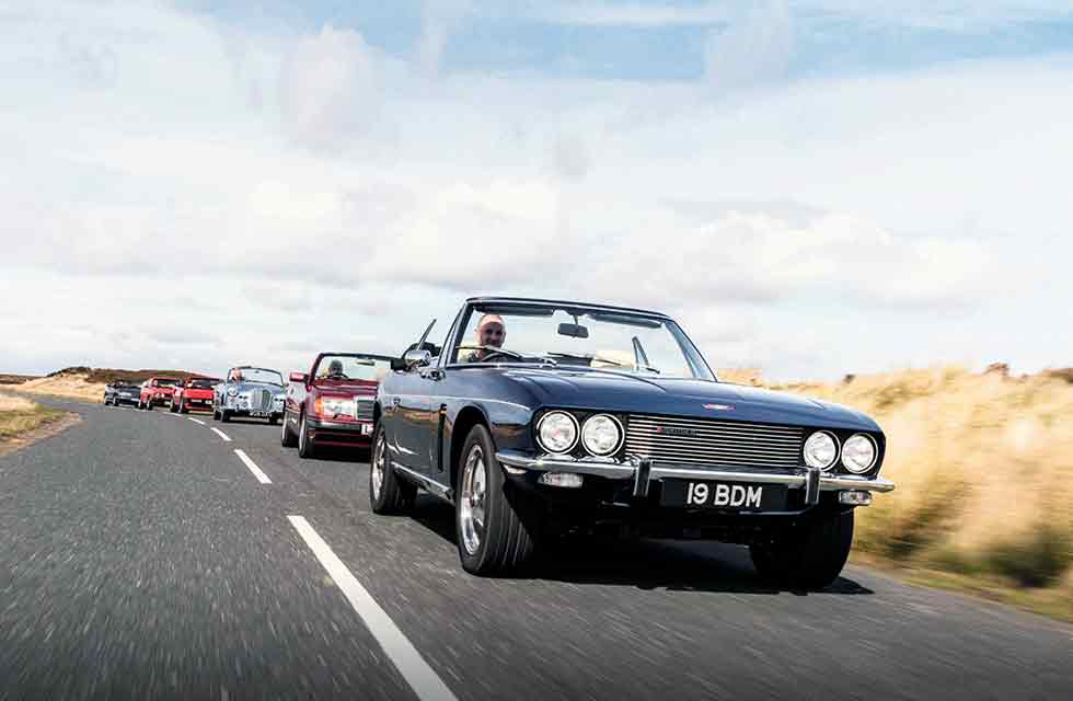 - Front to rear: Jensen Interceptor Convertible, Mercedes-Benz E320 Cabriolet A124 (W124), Alvis TD21 Drophead, Ferrari Mondial 3.0QV Cabriolet, VW Golf GTI MkI Cabriolet and Saab 900 Turbo 16S Convertible 