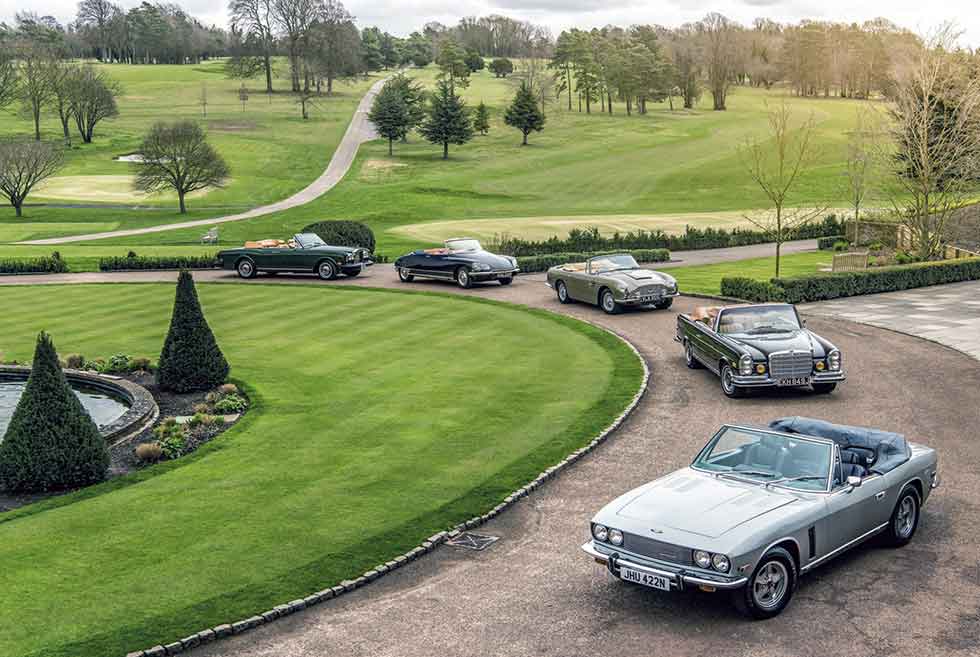 Rolls-Royce Corniche Convertible vs. Jensen Interceptor Cabriolet III and Citroën DS21 Décapotable, Mercedes-Benz 280SE Cabriolet 3.5 W111, Aston Martin DB6 Volante Automatic - comparison road test