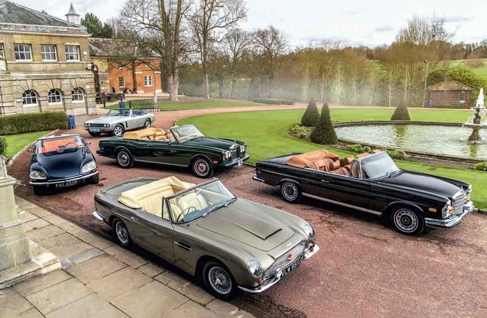 Rolls-Royce Corniche Convertible vs. Jensen Interceptor Cabriolet III and Citroën DS21 Décapotable, Mercedes-Benz 280SE Cabriolet 3.5 W111, Aston Martin DB6 Volante Automatic - comparison road test