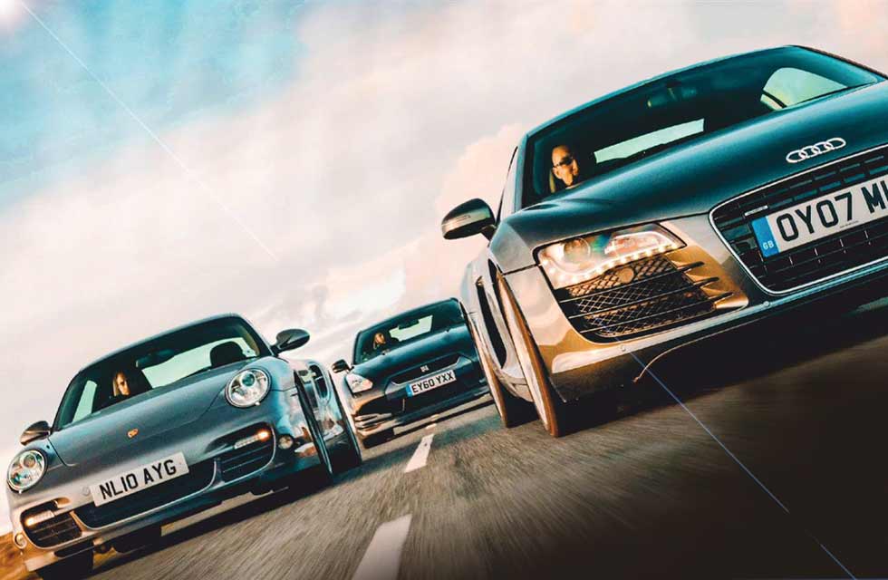 Audi R8 V8 Type 42 vs. Porsche 911 Turbo 997 and Nissan GT-R R35