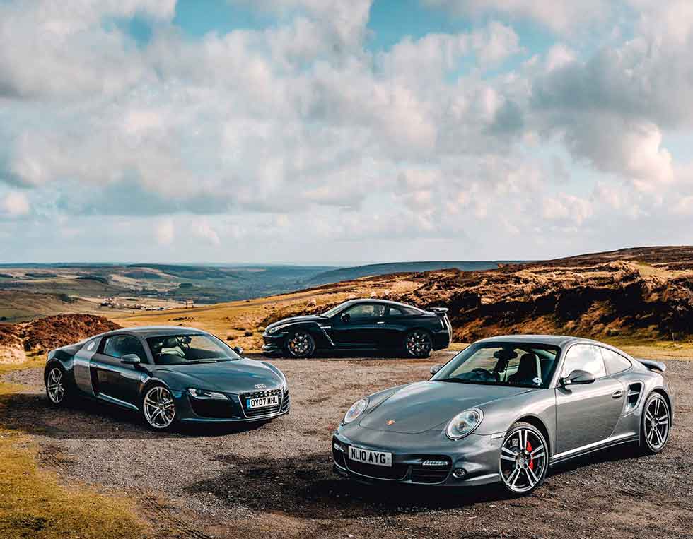 Audi R8 V8 Type 42 vs. Porsche 911 Turbo 997 and Nissan GT-R R35