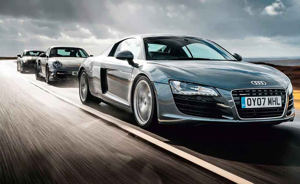 Audi R8 V8 Type 42 vs. Porsche 911 Turbo 997 and Nissan GT-R R35