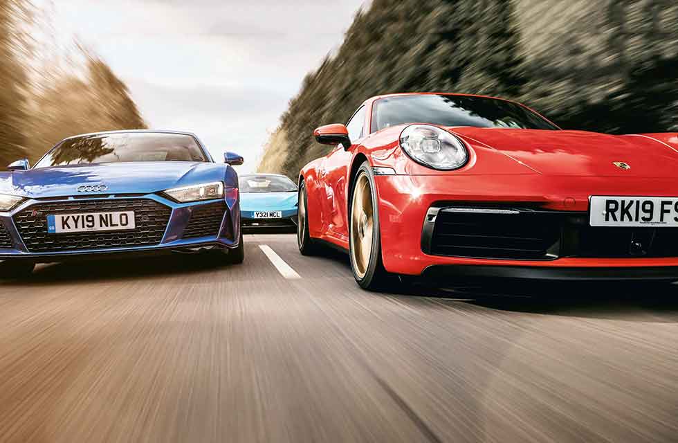 2020 Porsche 911 Carrera S 992 vs. 2020 Audi R8 V10 Type 4S and 2019 McLaren 570S