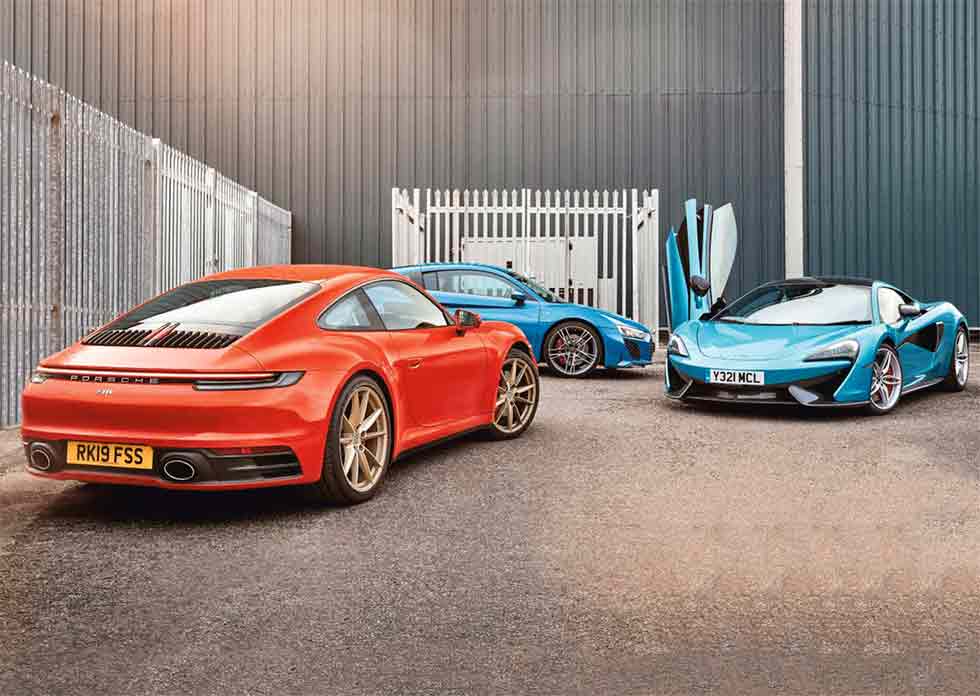 2020 Porsche 911 Carrera S 992 vs. 2020 Audi R8 V10 Type 4S and 2019 McLaren 570S